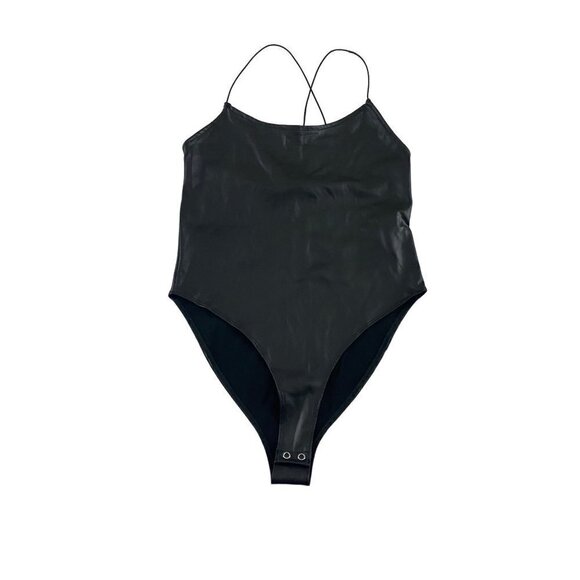 NWT Forever 21 Women's Black Faux Leather Body Suit - Medium - Picture 1 of 9